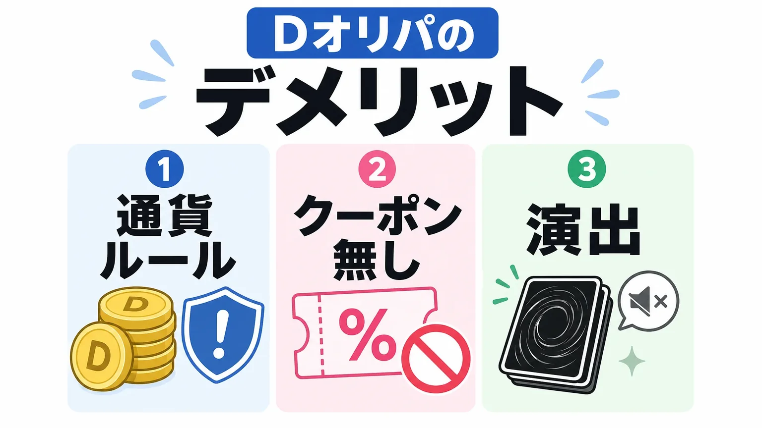 Dオリパのデメリット(通貨ルール・クーポン無し・演出)