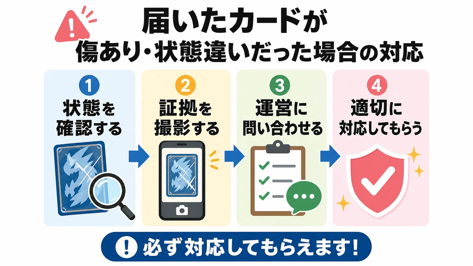 届いたカードが傷あり・状態違いだった場合の対応